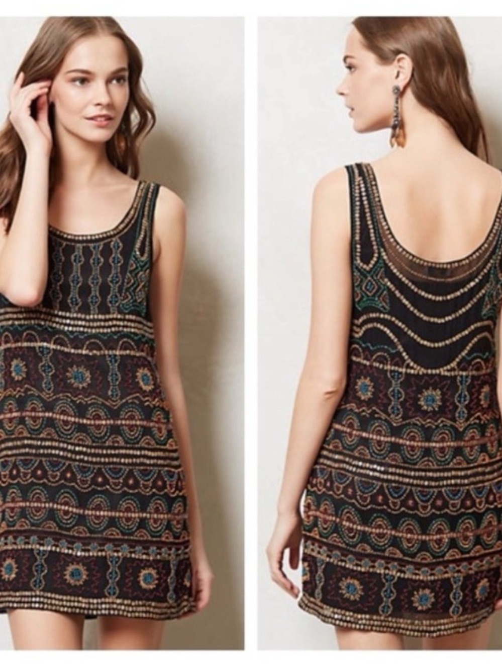 Beaded Black Boho Dress - Anthropologie / Kachel
